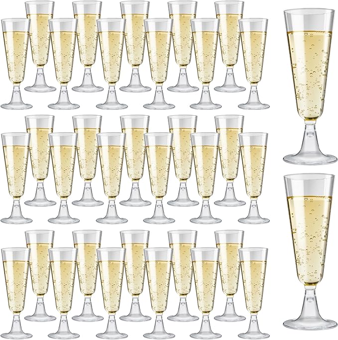 Soelomu 40 Pack Plastic Champagne Flutes, 5.5 OZ Disposable Wine Glasses Clear Mimosa Champagne Flutes for Party, Wedding,...