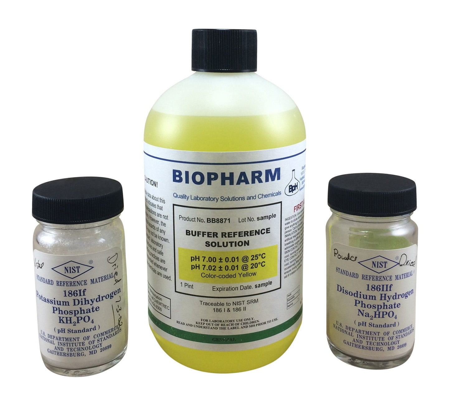 pH Buffer Calibration Solution 3-Pack: pH 4.00, pH 7.00, pH 10.00 Buffers — 500 mL (1.06 Pint) Each — Color Coded — NIST Traceable for All pH Meters