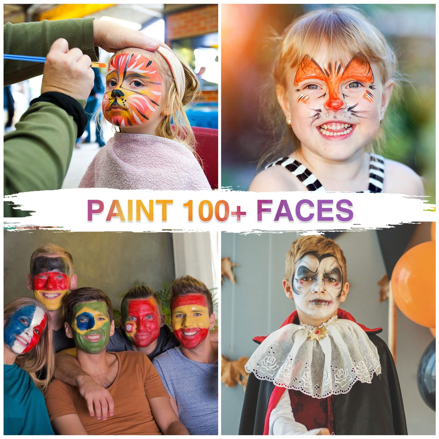 VESPRO Face Painting Kit For Kids Party,32 Colors Professional Oil Face&Body Paint Kit with 10 Brushes 4 Reusable Face Stencils,2 Glitters and 2 Sponges for Kids and Adults Halloween Makeup