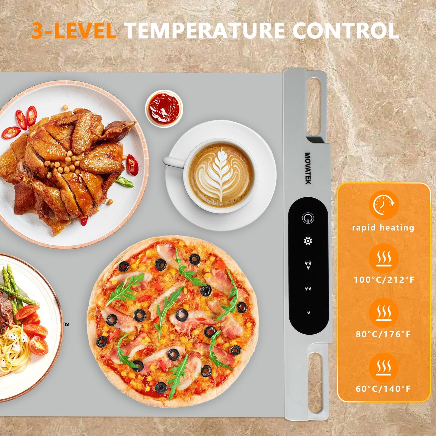 Silicone Food Warming Mat Electric Heating Pad with Felt insulation pad - 3 Temperature Set Modes, Portable Hot Plate for Buffets Parties Kitchens Countertops Holiday Gatherings