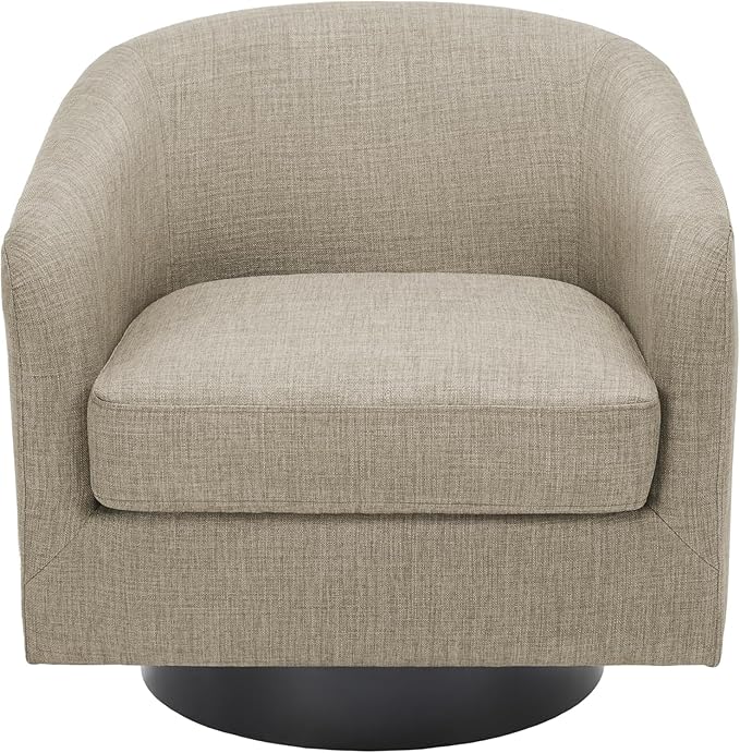 UIXE Swivel Barrel Accent Chairs Set of 2, Fabric Upholstered Armchair Modern Round Club Arm Chair for Living Room, Comfy Single Sofa Seating Bedroom Side Reading Seat for Home Office - Light Brown