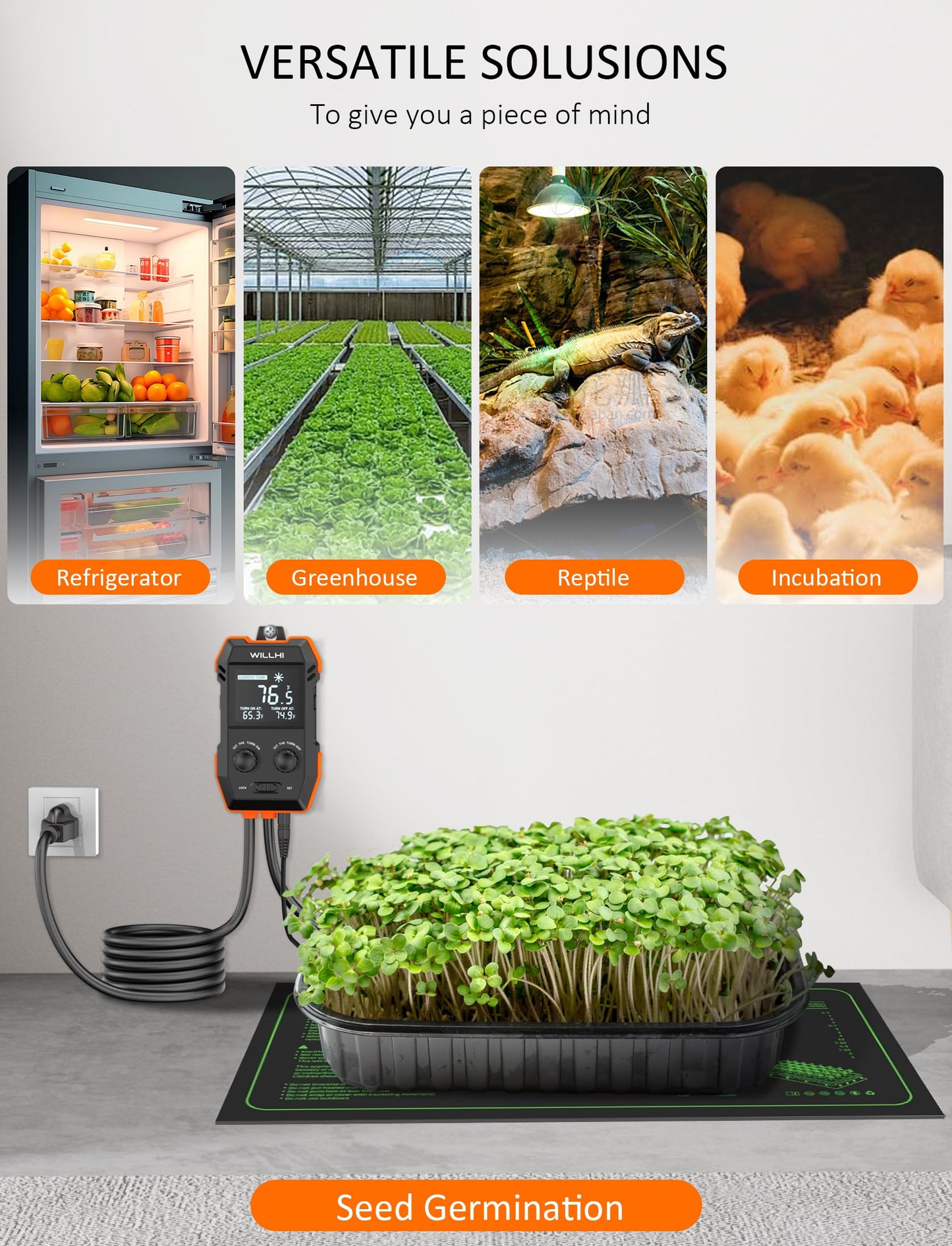 WILLHI WH2408 Temperature Controller 10A 1200W, Digital Thermostat Controlled Outlet Plug Switch for Reptile Terrarium Greenhouse Homebrew Aquarium Seedling Mat, Heating or Cooling Mode (Pack of 1)