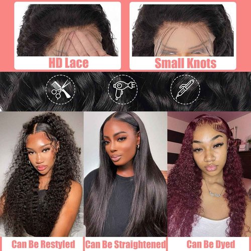 JFOOHD Water Wave Lace Front Wigs Human Hair 13x4 HD Transparent Lace Frontal Wigs Human Hair Pre Plucked 180% Density Water Wave Wig for Black Women Natural Color 20 Inch