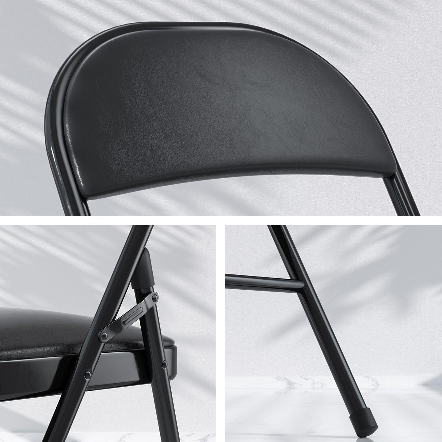 VECELO Folding Card Table and Chair Set of 5 Portable with Padded Tabletop, No Assembly Required, Black