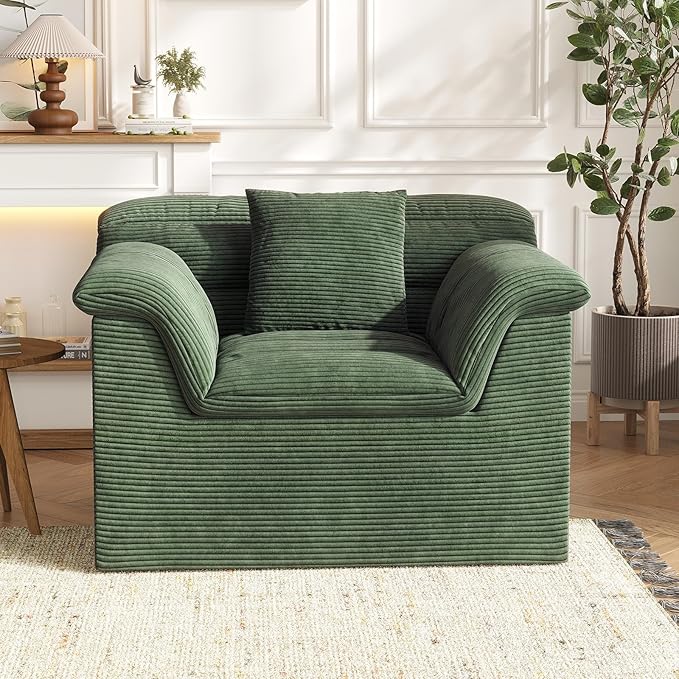 SUNG7 51" Cloud Sectional Couch, Modern Modular Sofa with Deep Seat, Comfy Compressed Single Sofa, Upholstered Corduroy Couches for Living Room, No Assembly Required, Green