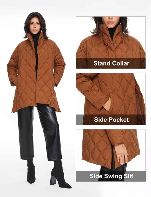 Orolay Women's Oversized Quilted Down Jacket Lightweight Puffer Casual Coat Long-Sleeve Padded Insulated with Pockets Coffee Medium