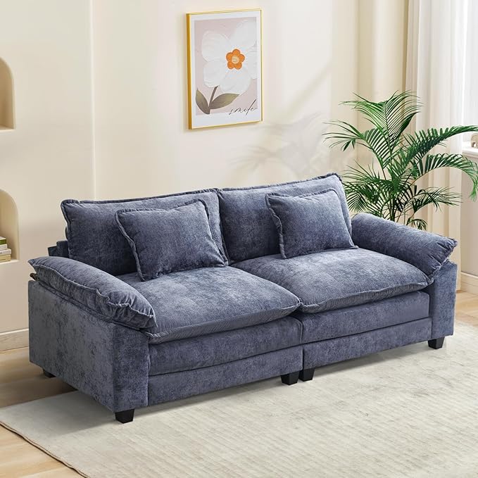 Oprisen 86" Modular Sectional Sofa, Comfy Cloud Couch Sectional Sofa, Chenille Sofa Sleeper Deep Seat Sofa with Throw Pillows for Living Room (Blue, 86"- Loveseat)