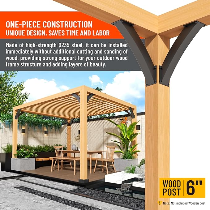 Uphode Heavy Duty Integrated Arc 4''x4''(Actual Tube Dia: 3.2''x 3.2'') 45 Degree Angle Support Pergola Brackets Q235-Steel 4Pack