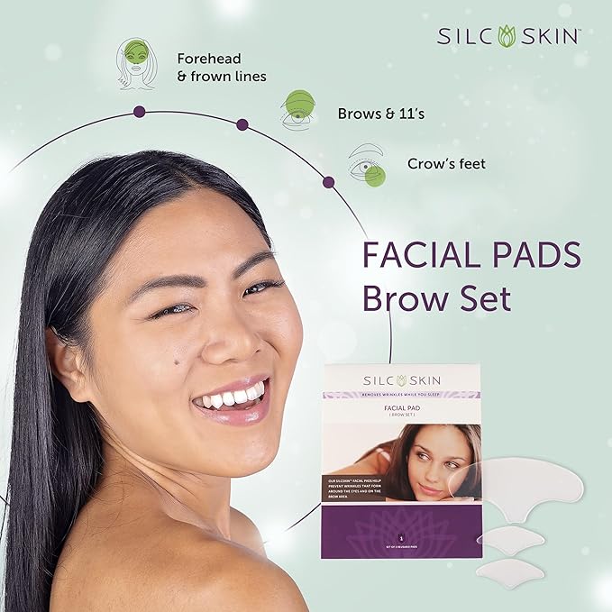 Silcskin Facial And Brow Pads Set Reusable Silicone Pads For Forehead And Facial Areas, 30 Day Supply, Stocking Stuffer Wrinkle Care Gift For Women