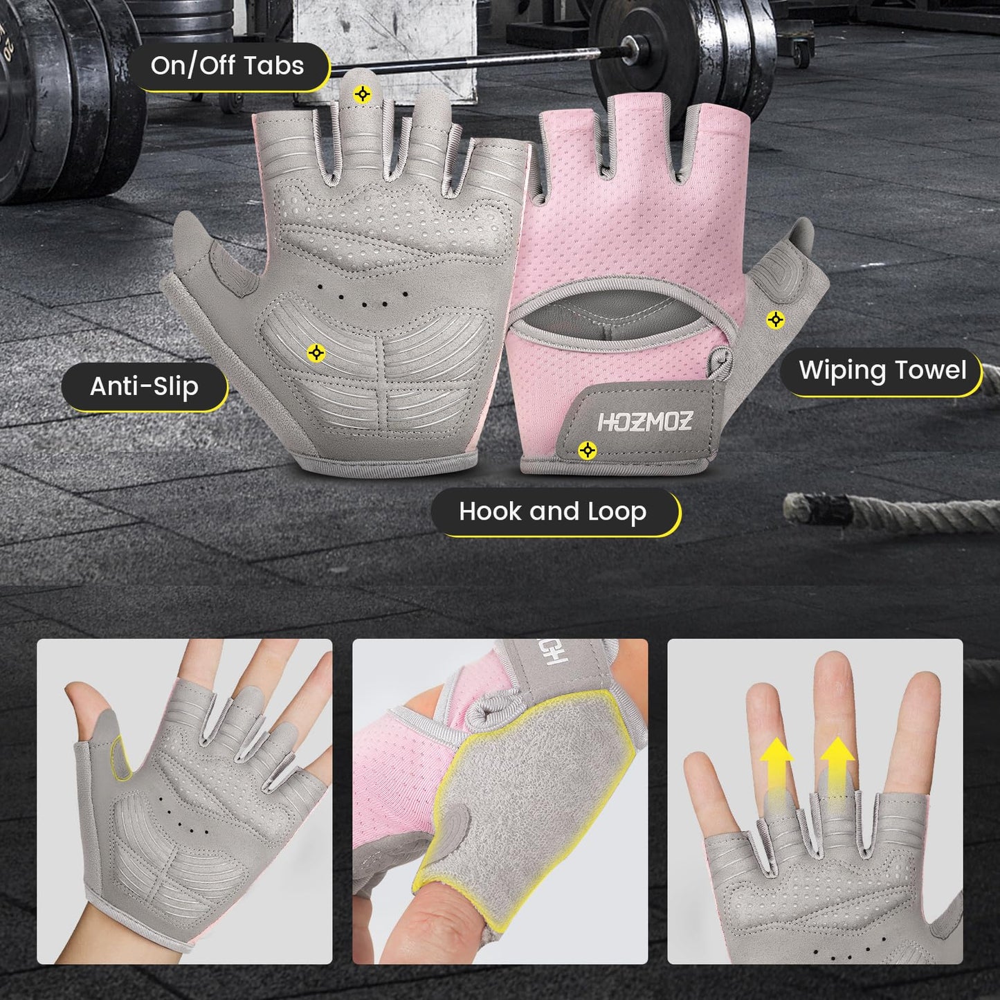 HOZMOZ Ventilated Weight Lifting Gloves, Thick Padded Workout Gym Gloves with Full Palm Protection & Grip & Shock Absorption for Women & Men's Fitness Exercise Training