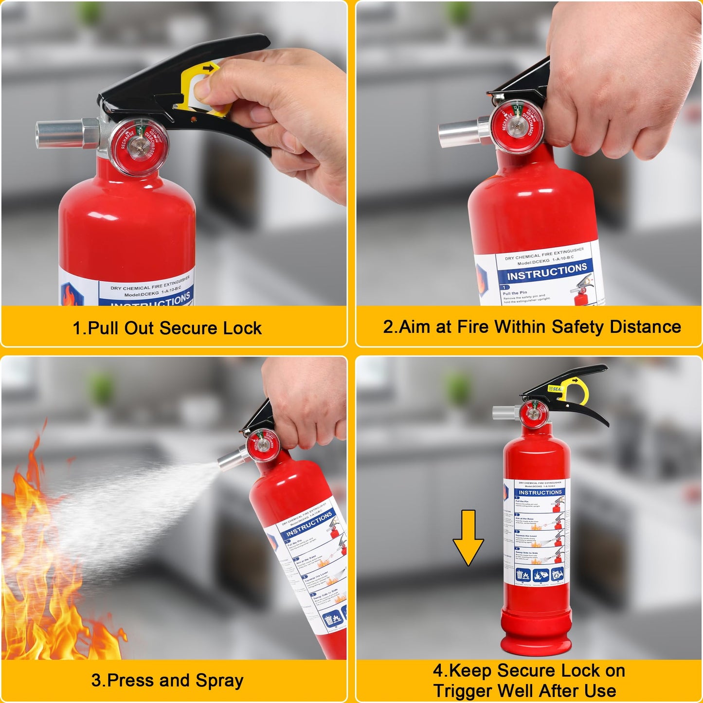 1 Pack ABC Dry Chemical Fire Extinguisher, 2.5 lb 1A:10B:C Rating for Home, Vehicle, Boat, Quick Release Handle, Compact & Portable Dry Powder Extinguishers