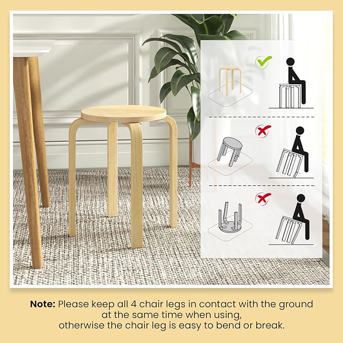 Giantex Bentwood Stackable Stools Set of 4, 18" Round Stacking Backless Nesting Stools, School Chairs, Flexible Seating for Classroom Elementary, Students, Adults, Kitchen, Dining Room (Natural)