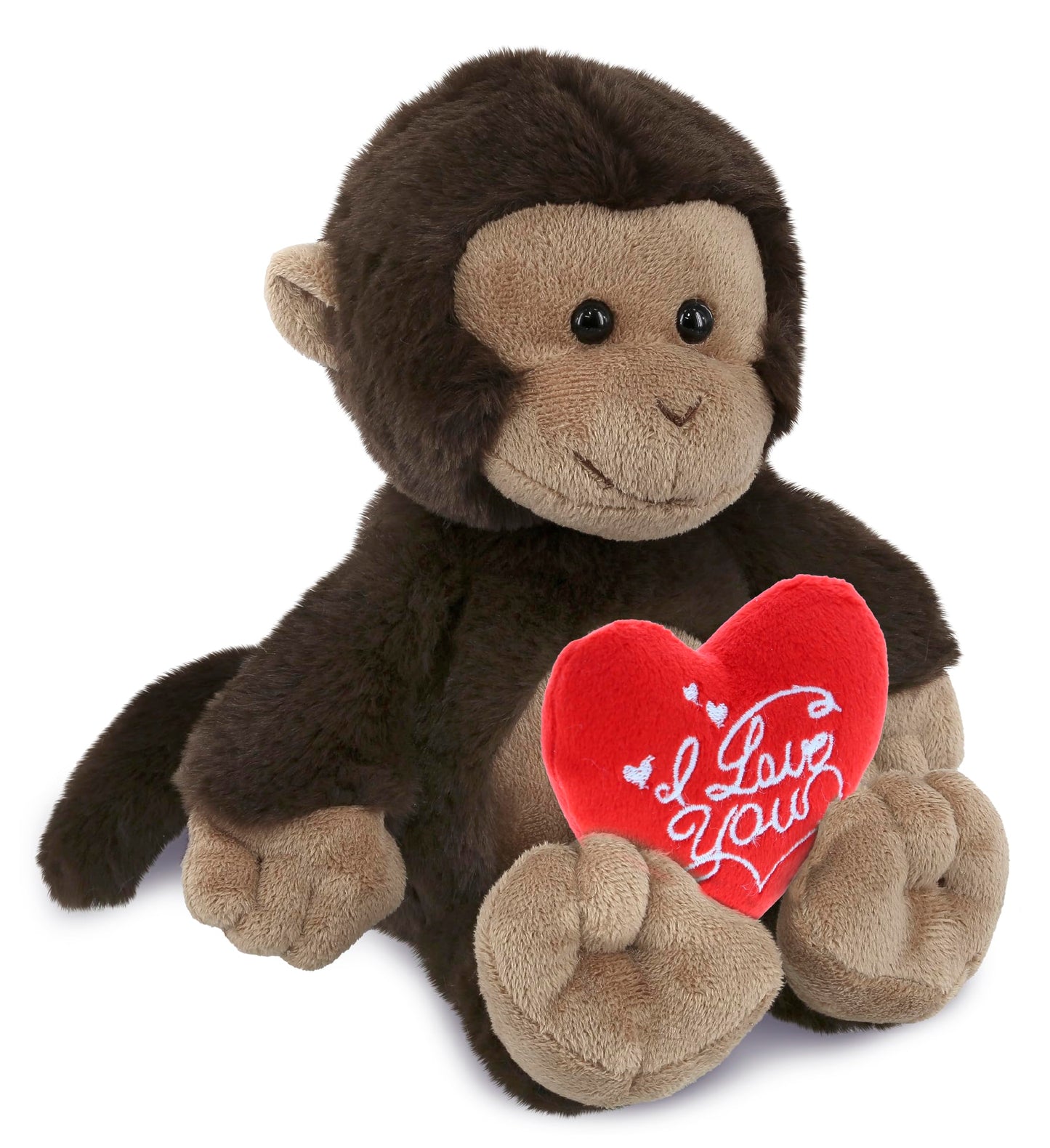 DolliBu I Love You Valentine Plush Monkey - Cute Stuffed Animal with Red Heart and Name Personalization Gift for Valentines Day, Birthday, Anniversary, Romantic Date - 9 Inches