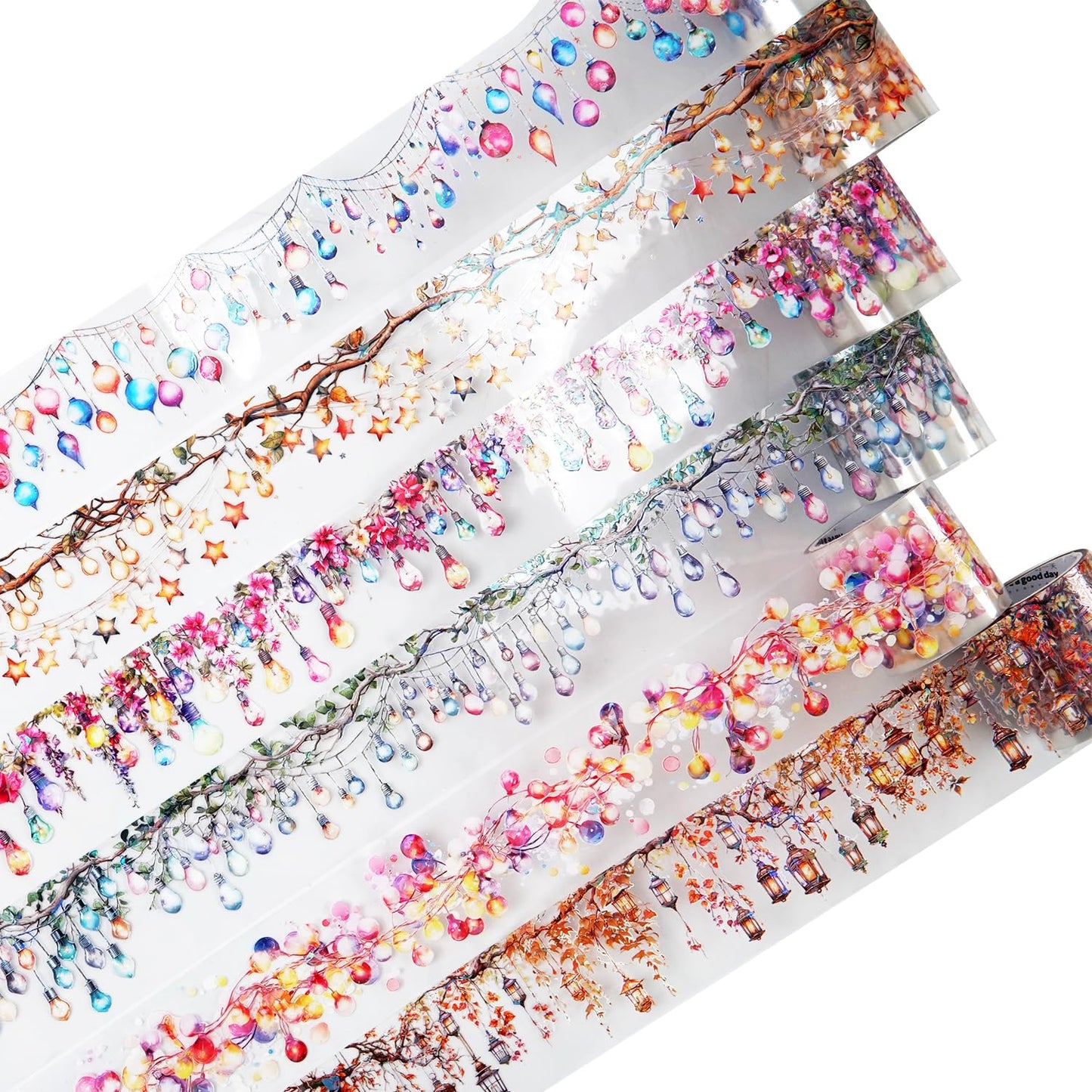 Light Surround PET Tape Set, 6 Rolls Holographic Ephemera for Junk Journaling, Scrapbooking, Crafting, DIY Projects, Diaries, and Art Supplies