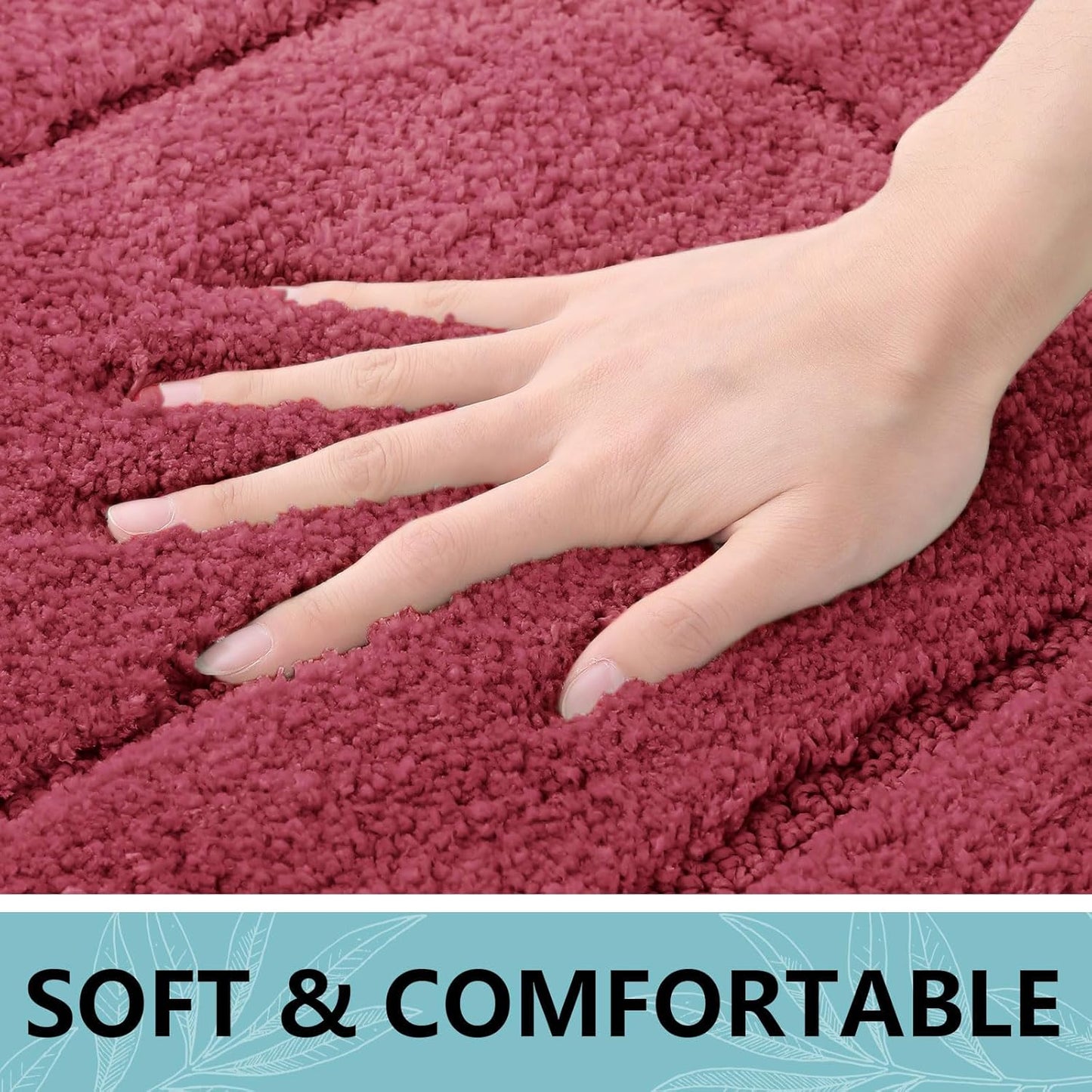 Buganda Bathroom Rugs, 47" x 24", Soft and Absorbent Microfiber Bath Rugs, Non-Slip Shaggy Shower Carpet, Machine Wash Dry Bath Mats for Bathroom Floor, Tub and Shower, Burgundy