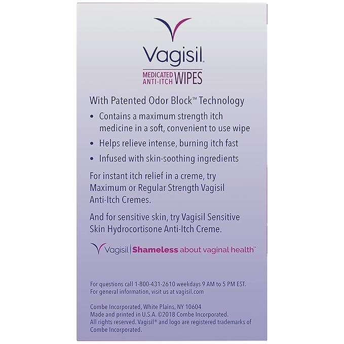 Vagisil Wipes, Anti-Itch Medicated Feminine Vaginal Wipes, Maximum Strength, Instant Relief, 20 Wipes (Pack of 3)