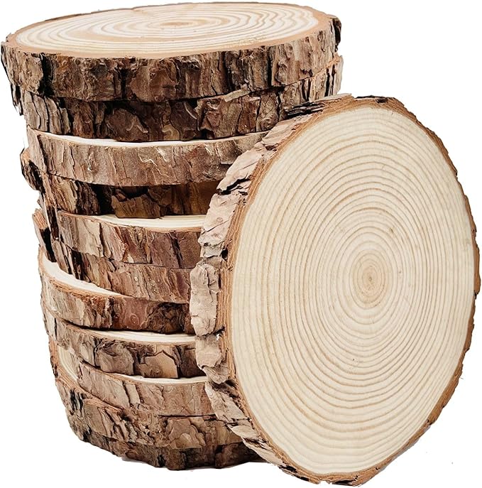 Unfinished Wood Slices for centerpieces 18 PCS 5.1-5.5 Inch,Round Wooden Discs with Tree Bark,Wood Cookies Circles for Cra...