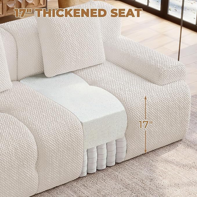 73" Modern Modular Sectional Sofa, 2 Seater Convertible Chenille Cloud Couch Sofa Set, Boneless Couches for Living Room with Ottoman, No Assembly Required, White