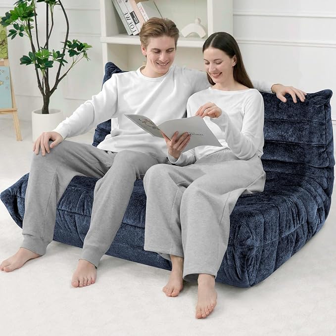 HABUTWAY Bean Bag Chair, Giant Bean Bag Chairs for Adults, Loveseat Fireside Chair, 2 Seater Lazy Bean Bag Sofa Memory Foam Couch for Living Room, Bedroom, Office (Navy Blue)