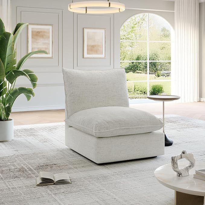 Lopzeho Cloud Middle Sectional, Waterproof Down Filled Sectional Sofa, High Backrest Modular Sectional Couches for Living Room, Modern Modular Couch with Removable Cover, Cream White