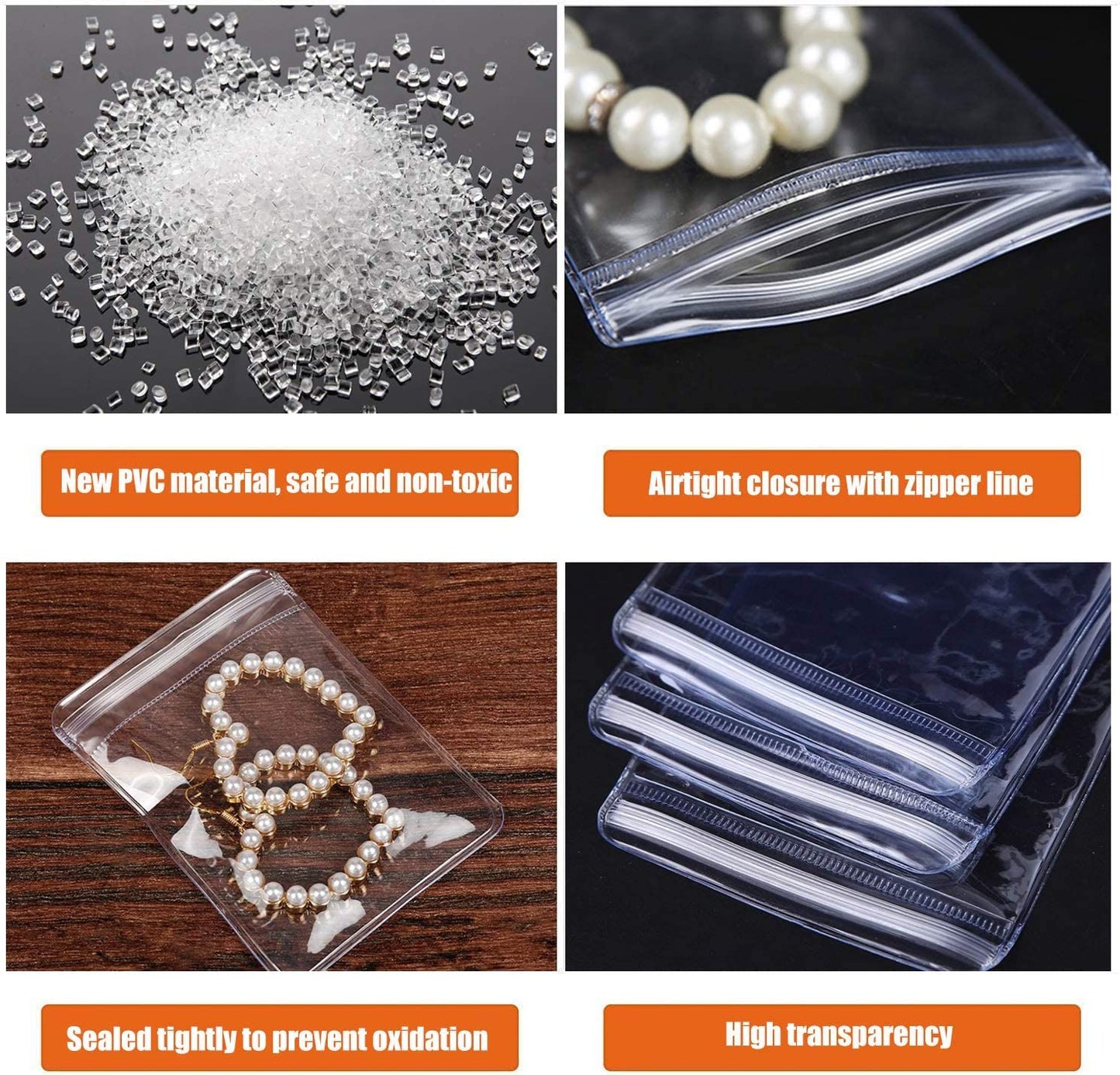 PVC Clear Jewelry Anti Oxidation Zipper Bag Antitarnish Plastic Bags for Packaging Jewelry Rings Earrings Transparent Poly Pouch（100pcs 2.75 * 4 IN）