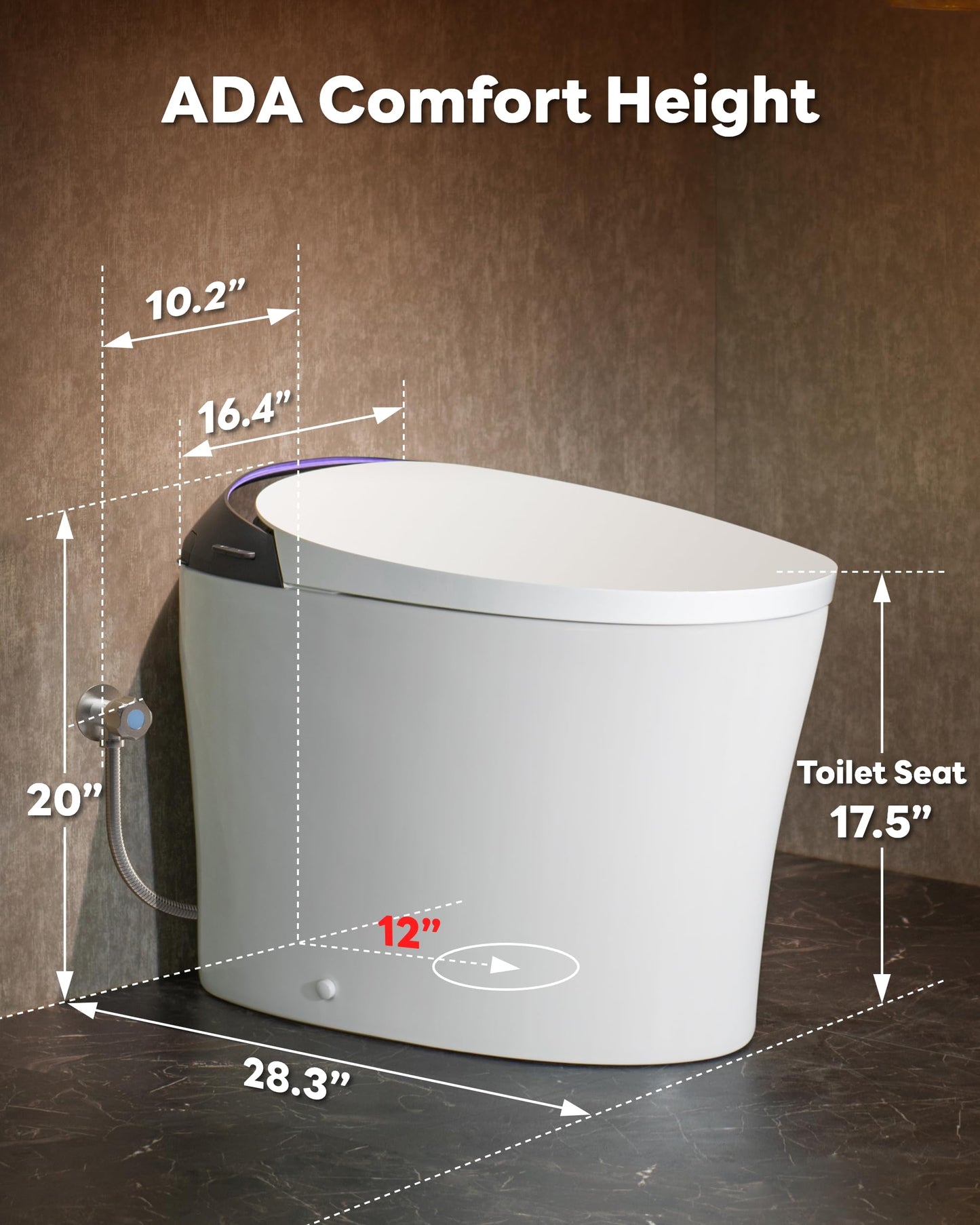 CANEST Smart Toilet with Foam Shield, 17.5" ADA Chair Height, 1.1/1.6GPF Dual-Flush Bidet Toilet, 12" Rough-in, One Piece Toilet, Auto Open/Close, Instant Hot Water, Eco Mode, Deodorization
