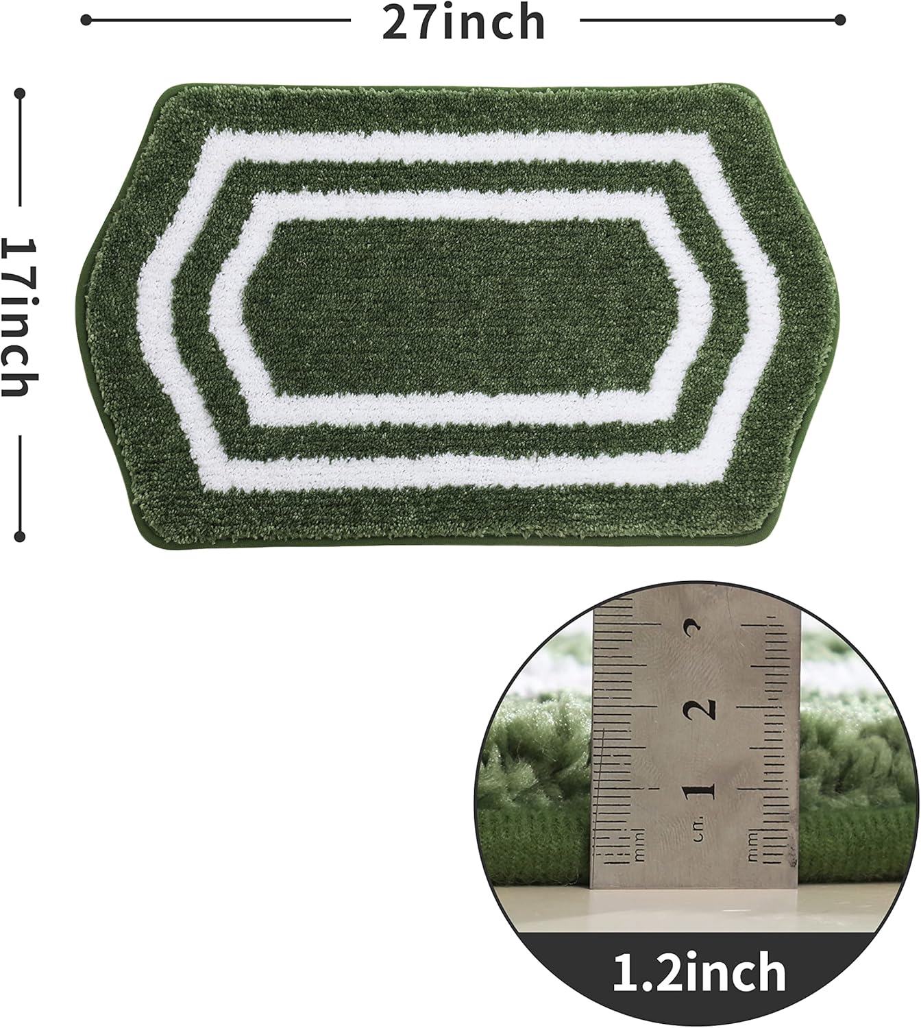 COSY HOMEER Extra Thick Bath Rugs - Anti-Slip Bath Linen Sets Mats Soft Plush 100% Strong Polyester Living Room Bathroom Water Absorbent(Green,17x27 - Inches)