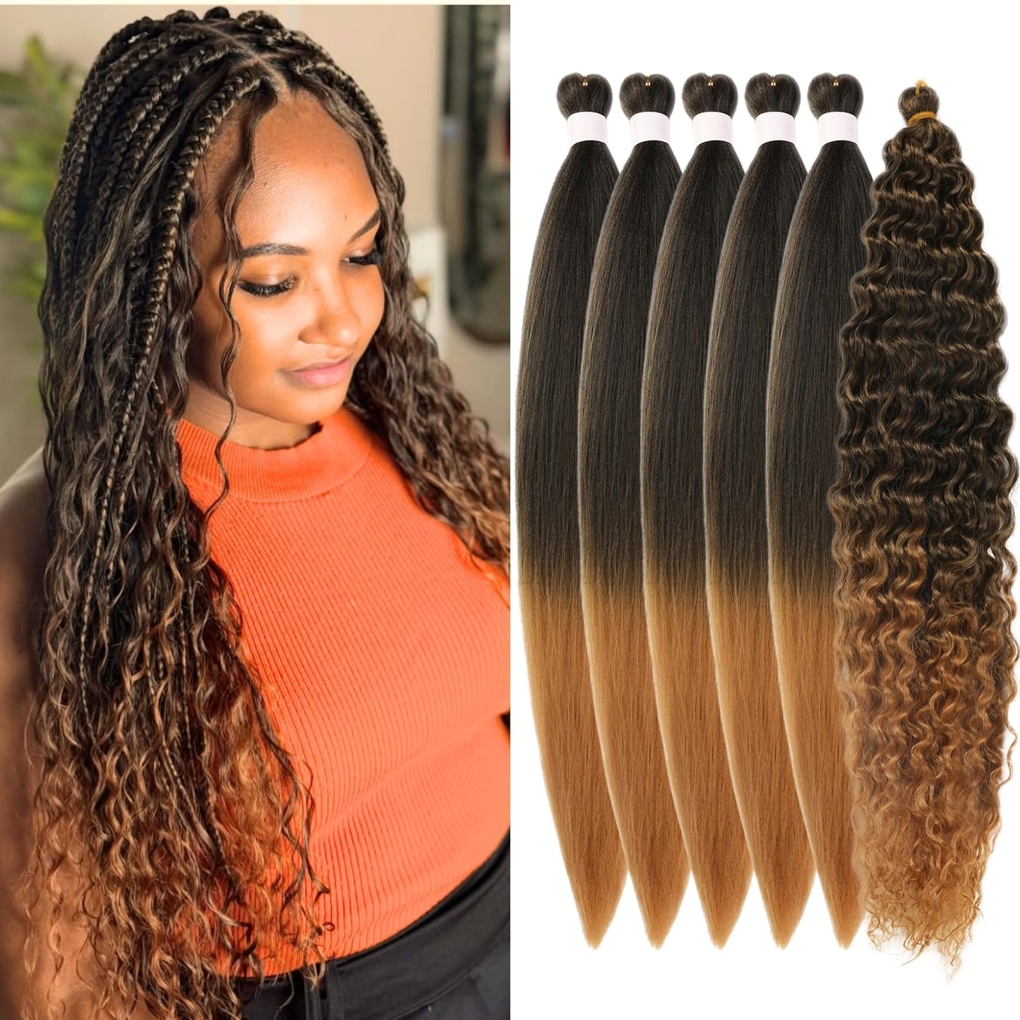 Synthetic Boho Braiding Hair Black to Honey Blonde Boho Braids Hair for Braiding Deep Wave 1b/27# Boho Braids for Women