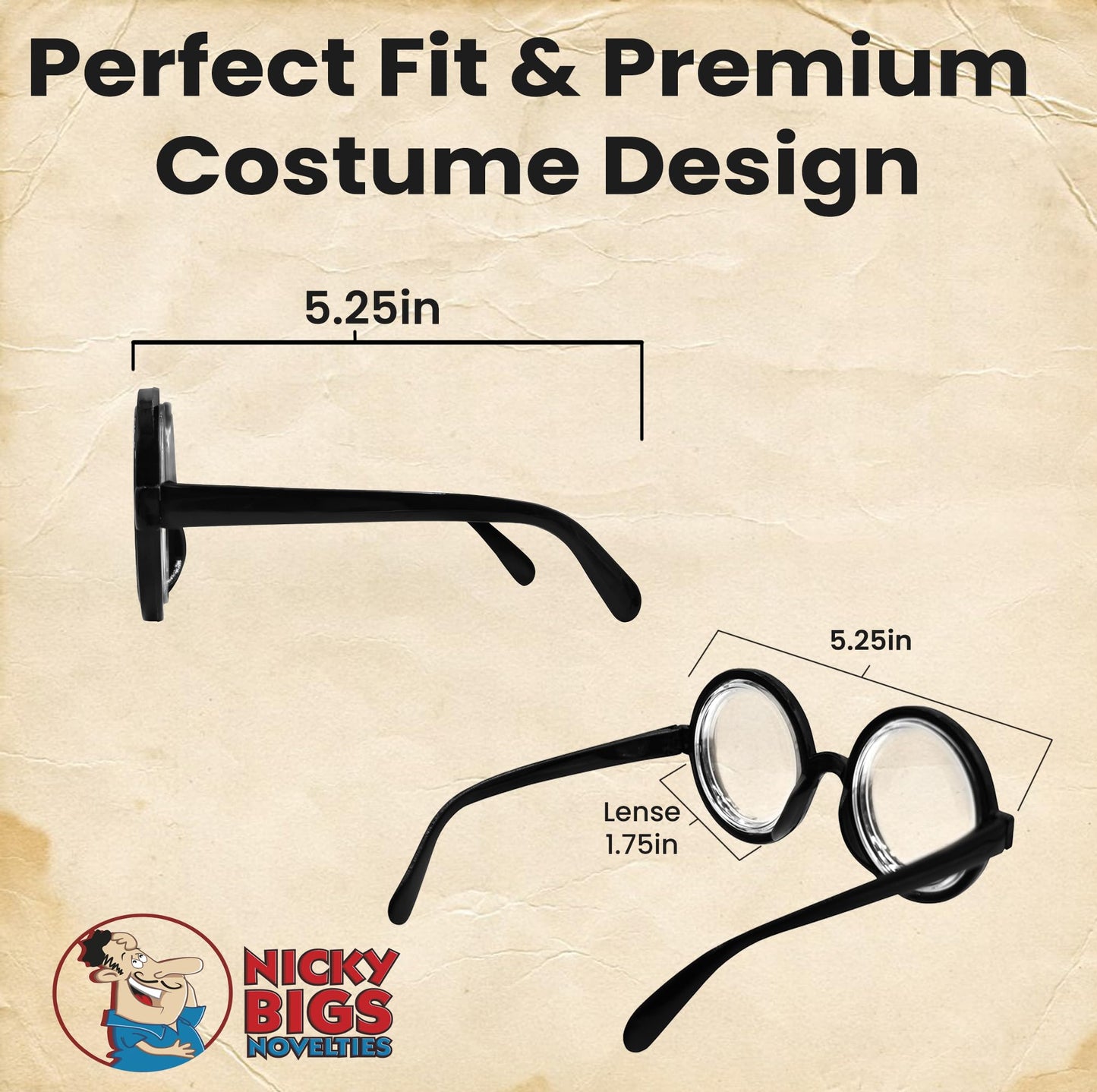 Nicky Bigs Novelties Round Shaped Bubble Thick Lensed Nerd Eye Glasses Fake Plastic Costume Prop Wizard
