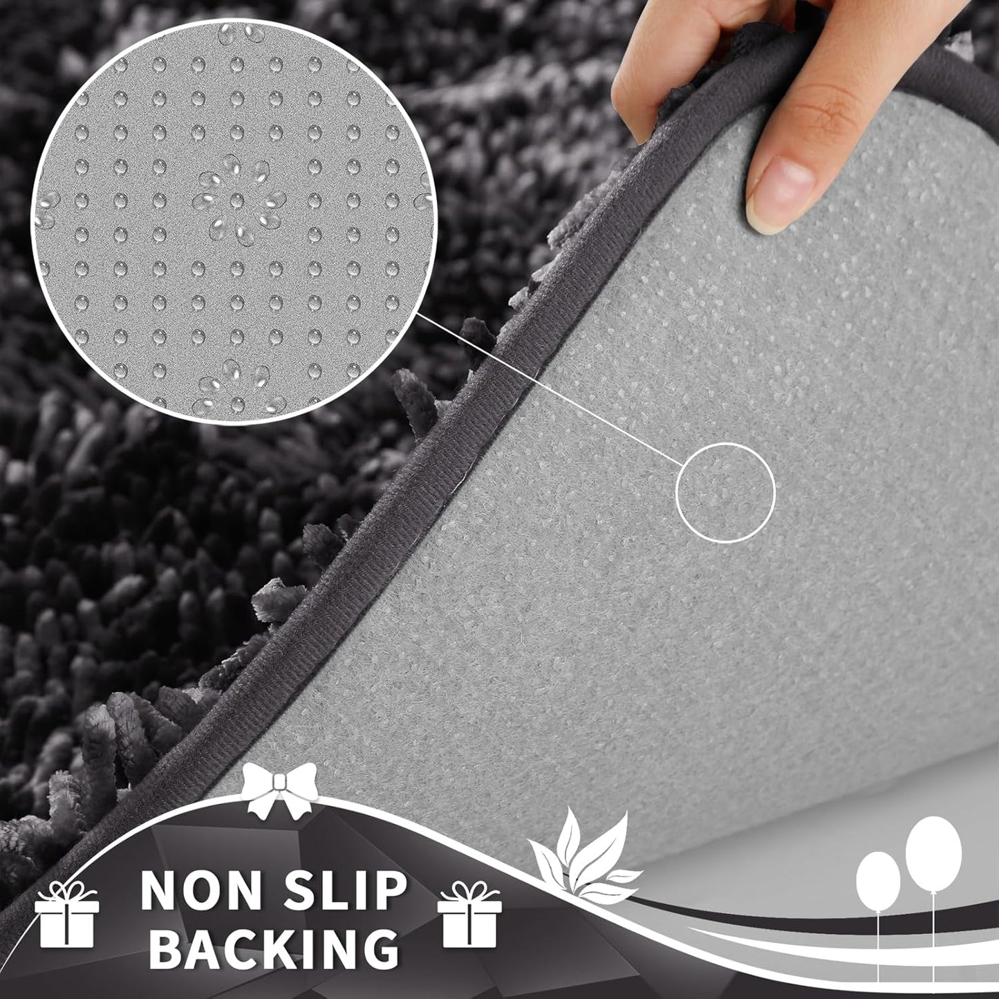 Yimobra Toilet Rugs U Shaped Washable, Extra Thick Soft Absorbent Chenille Contour Bathroom Rugs for Toilet 24x24 Inch, Quick Dry Non Slip Toilet Mat for Bath Floor, Dark Grey