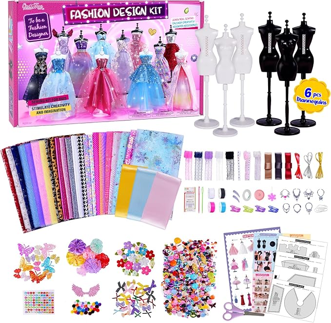 ONE TO FOUR 800+Pcs - Fashion Designer Kit for Girls with 6 Mannequins - Arts and Crafts Kit- Sewing Kit for Kid Ages 8-12...