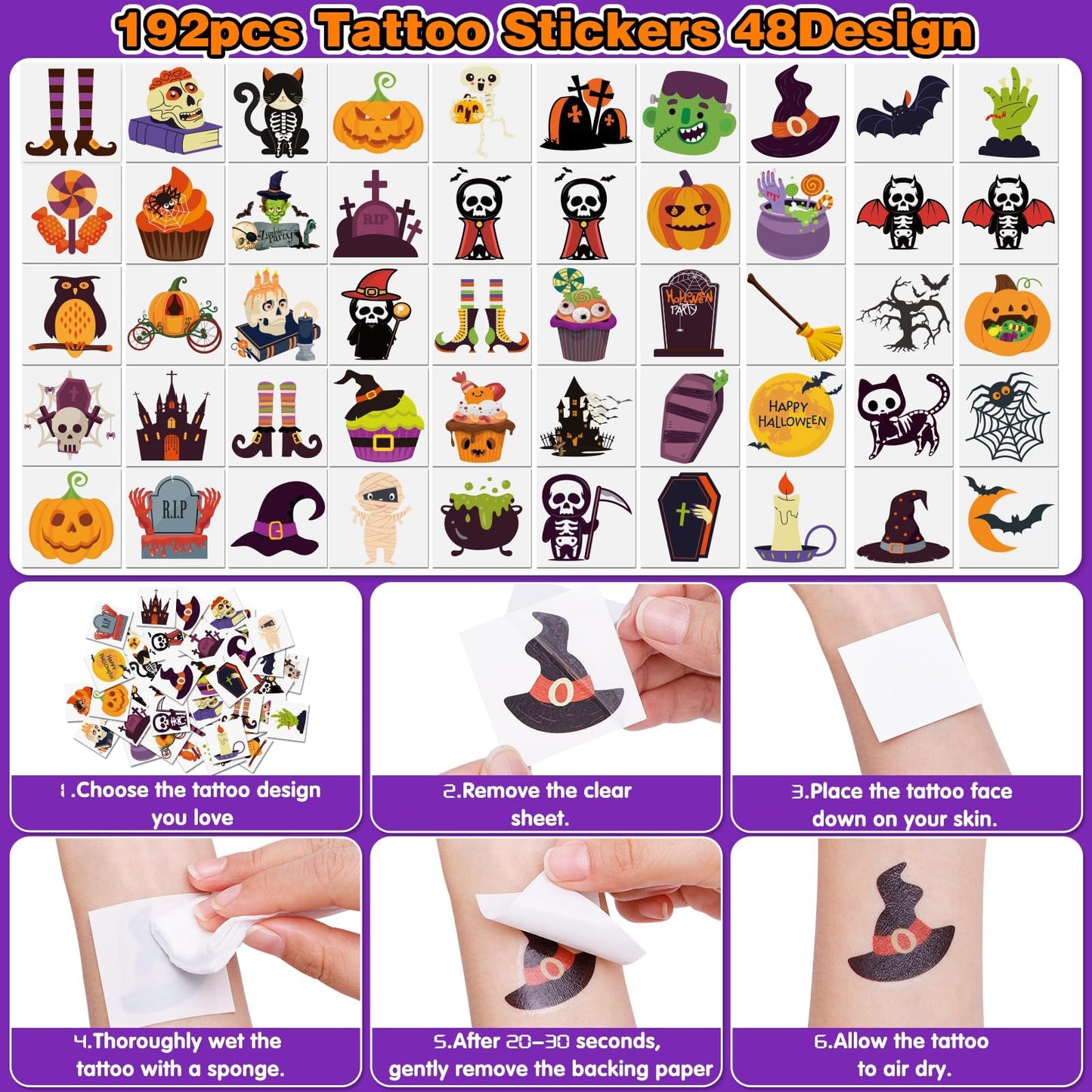 Halloween Party Favors for Kids Toys 264pcs Halloween Prizes Bulk for Kids, Goody Bag Fillers including Stamper Tattoos Slap Bracelets Rubber Bracelets Treats Non Candy Party Supplies