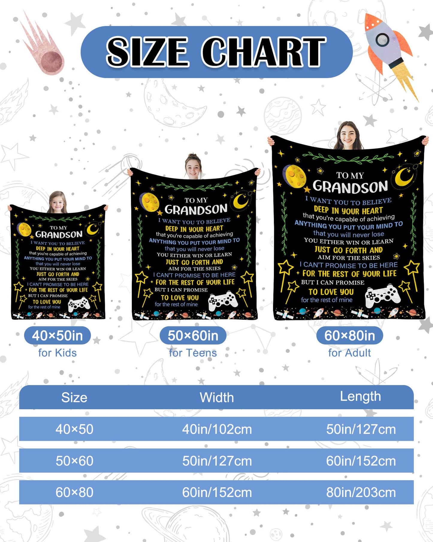 Grandson Gifts from Grandma & Grandparents, Happy Birthday Gift for Grandsons, Graduation Gifts for Grandson, to My Grandsons Blanket 50" X 60"