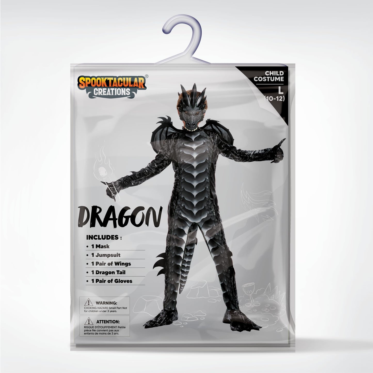 Spooktacular Creations Halloween Kids Dragon Costume, Dark Jumpsuit, Boys Dragon Wings, Tail and Mask Set for Halloween Dress Up-S