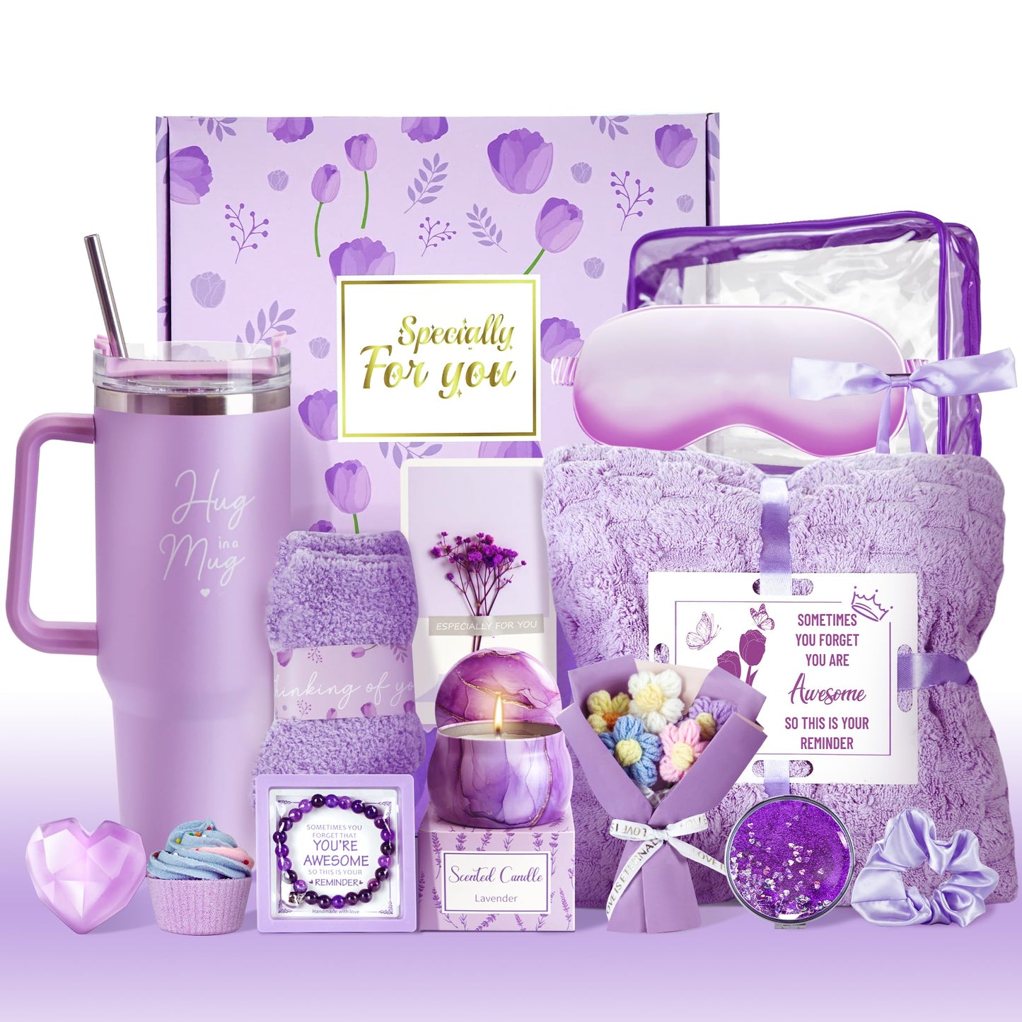 15PCS Birthday Gifts for Women, Relaxing Spa Gifts Baskets for Her, Care Package with Luxury Flannel Blanket and 40 oz Tumbler, Valentines, Mothers Day, Christmas Women's Gift for Mom, Wife, Friends