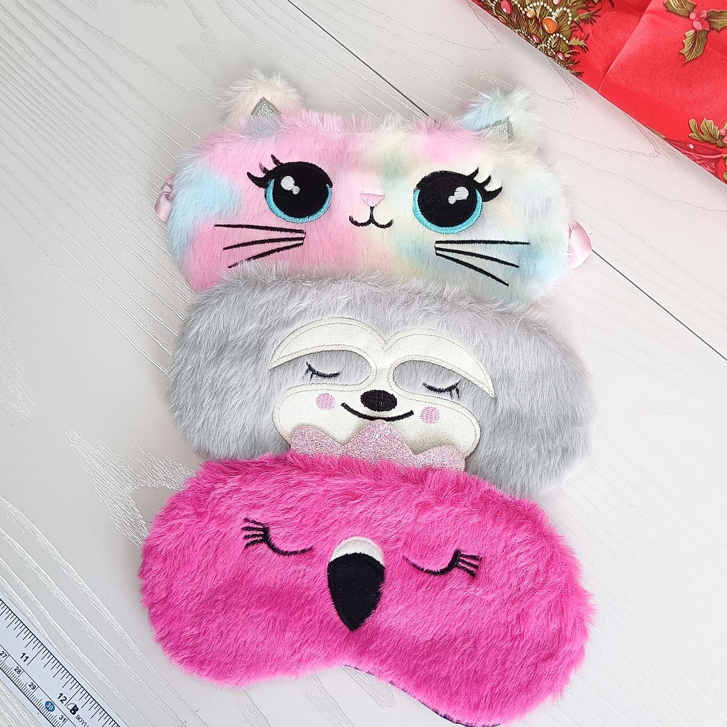 Cute Animal Sleeping Mask Soft Plush Blindfold Cute Rabbit Panda Koala Eye Cover Eyeshade for Kids Teens Girls Women (3Pack Multicolor)