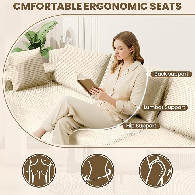 LEVELEVE 107" Cloud Sectional Couch with Deep Seat，Modern Modular Sofa with L-Shape Chaise，No Assembly Required, Upholstered Couches for Living Room Bedroom(Beige,Right Facing Chaise)