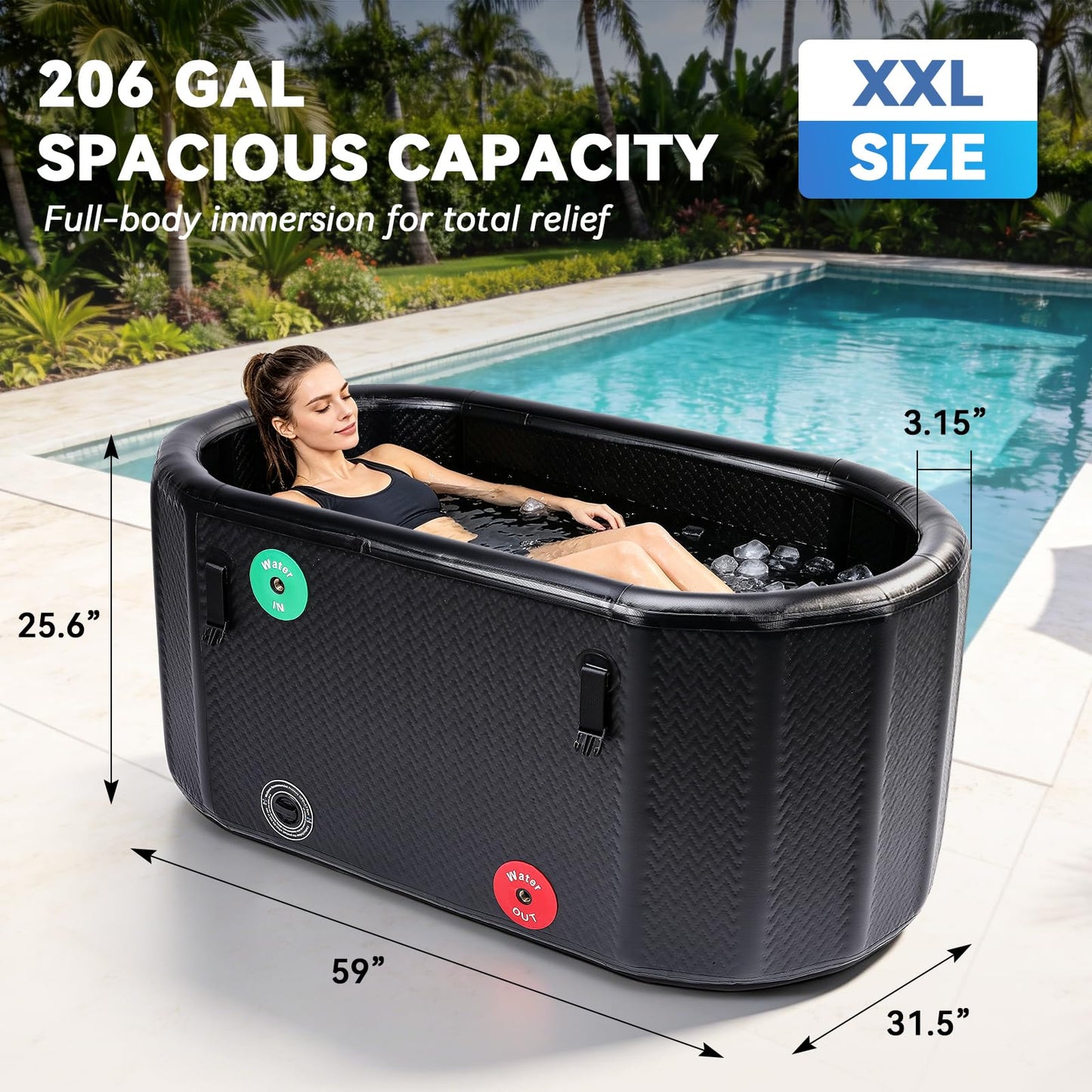 Poafamx Ice Bath Tub for Athletes, 206 Gal XXL Inflatable Cold Plunge Tub with Insulated Cover, Compatible with Water Chillers, Portable Bathtub for Outdoor & Indoor Recovery Cold Water Therapy
