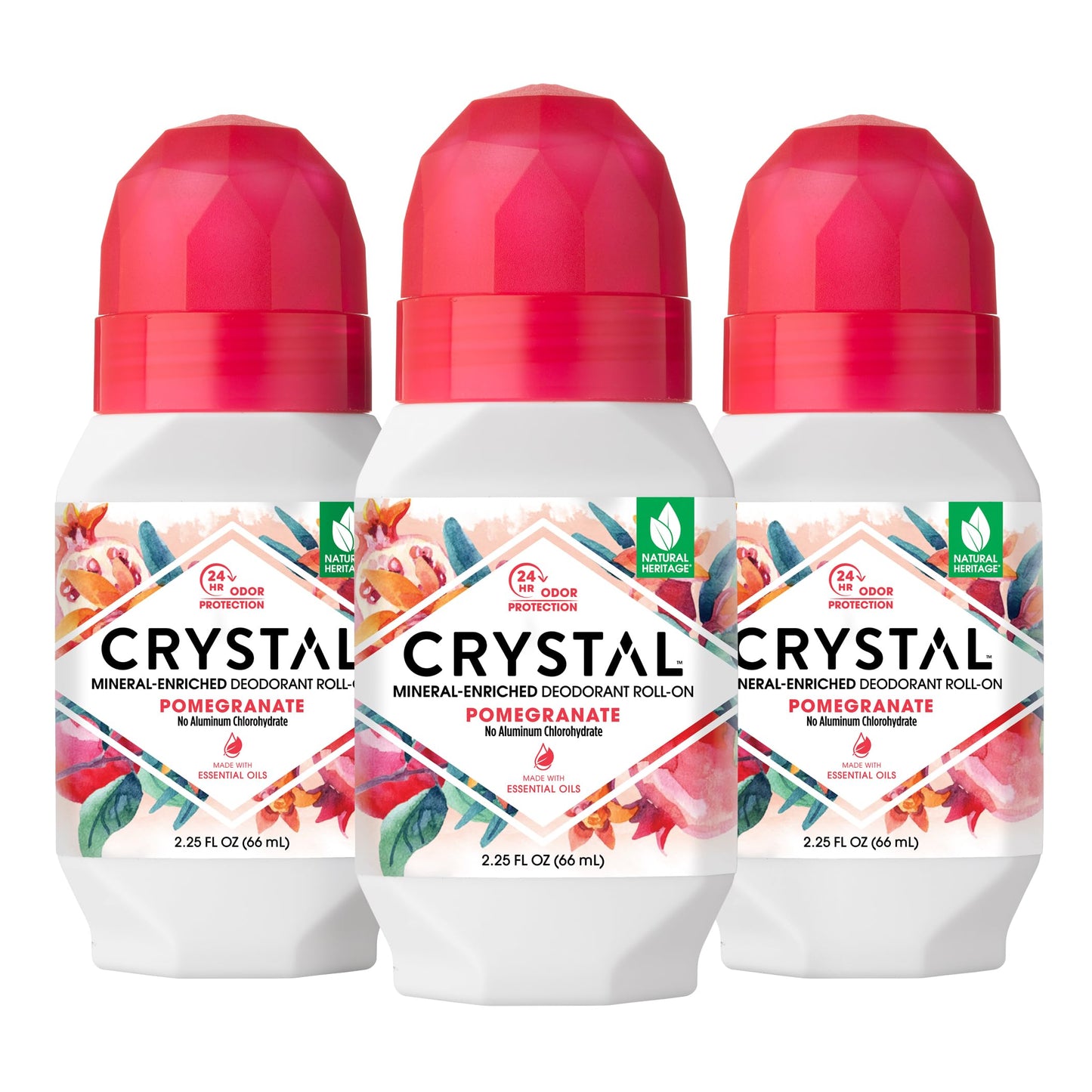 Crystal Mineral Deodorant Roll-On Body Deodorant With 24-Hour Odor Protection, Pomegranate, Non-Sticky Roll-On, Aluminium Chlori