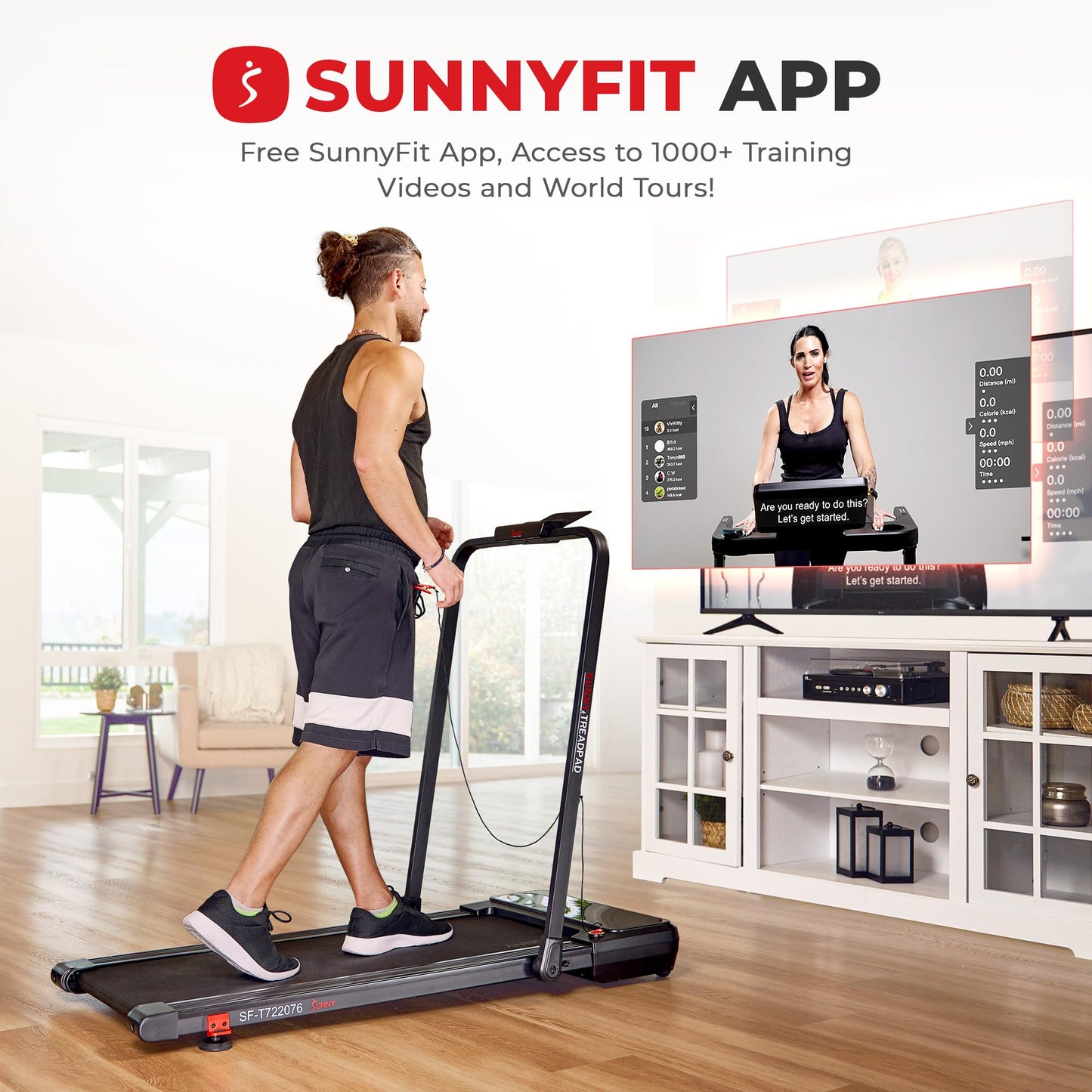 Sunny Health & Fitness Treadpad® Pacer Dual Mode Walking/Running Treadmill with 6-Level Auto Incline & Exclusive SunnyFit® App Enhanced Bluetooth Connectivity - SF-T722076
