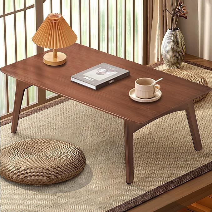 Kuabner Wooden Folding Coffee Table No Assembly Low Collapsible Japanese Floor Table Small Spaces Tatami FoldableTable for Living Room Home Office (Walnut,Compact)