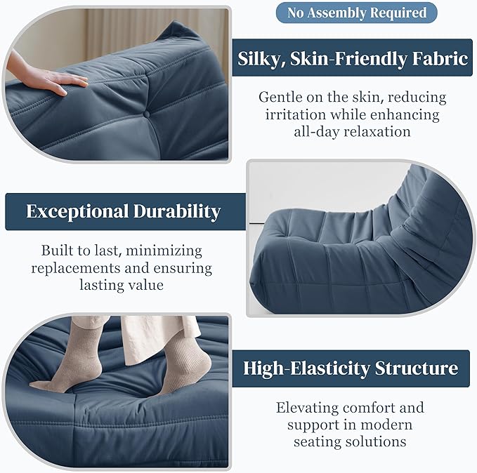 Bean Bag Chair, Fireside Chair Bean Bag Sofa for Adults, Bean Bag Chairs for Teens with High-Resilience Foam, Memory Foam & Non-Slip Base Bean Bag for Living Room, Bedroom, Office (Suede, Dark Blue)