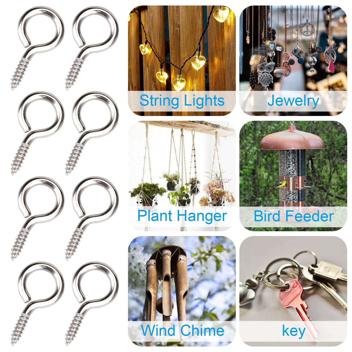 Aovchei Eye Screws, 50Pcs 1 Inch Long, 304 Stainless Steel Screw Hooks, Self Tapping Eye Bolts, Indoor & Outdoor for Hanging Artwork