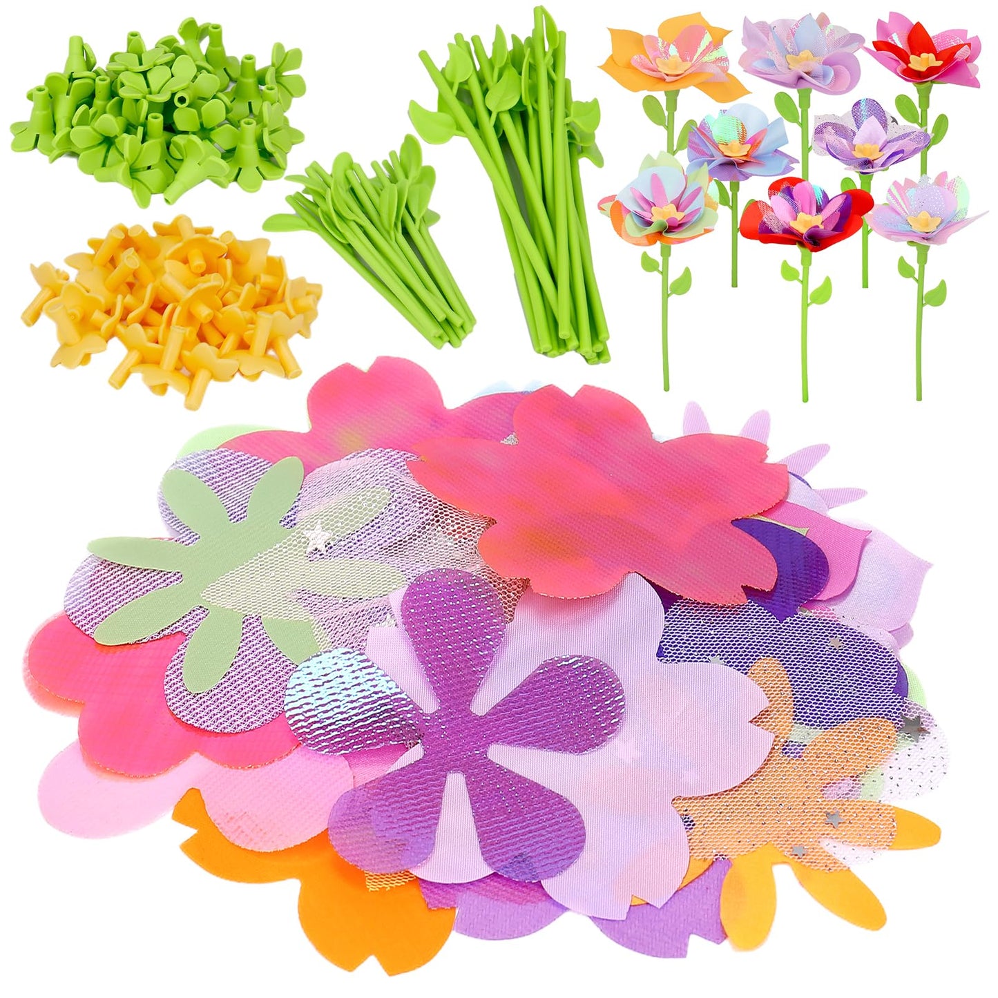 Qirptey Flower Bouquet Craft Kit Accessories DIY Arts and Crafts Toys for Kids Fabric Flower Market Toy Accessories Preschool Learning Birthday Gift for 3 4 5 6 7 Year Old Girls and Boys