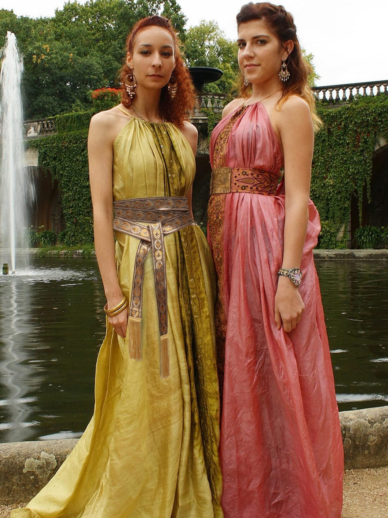 FURPHI Medieval Waist Belt with Wave Trim for Women Dress Tunic Costume Accessary (Yellow)