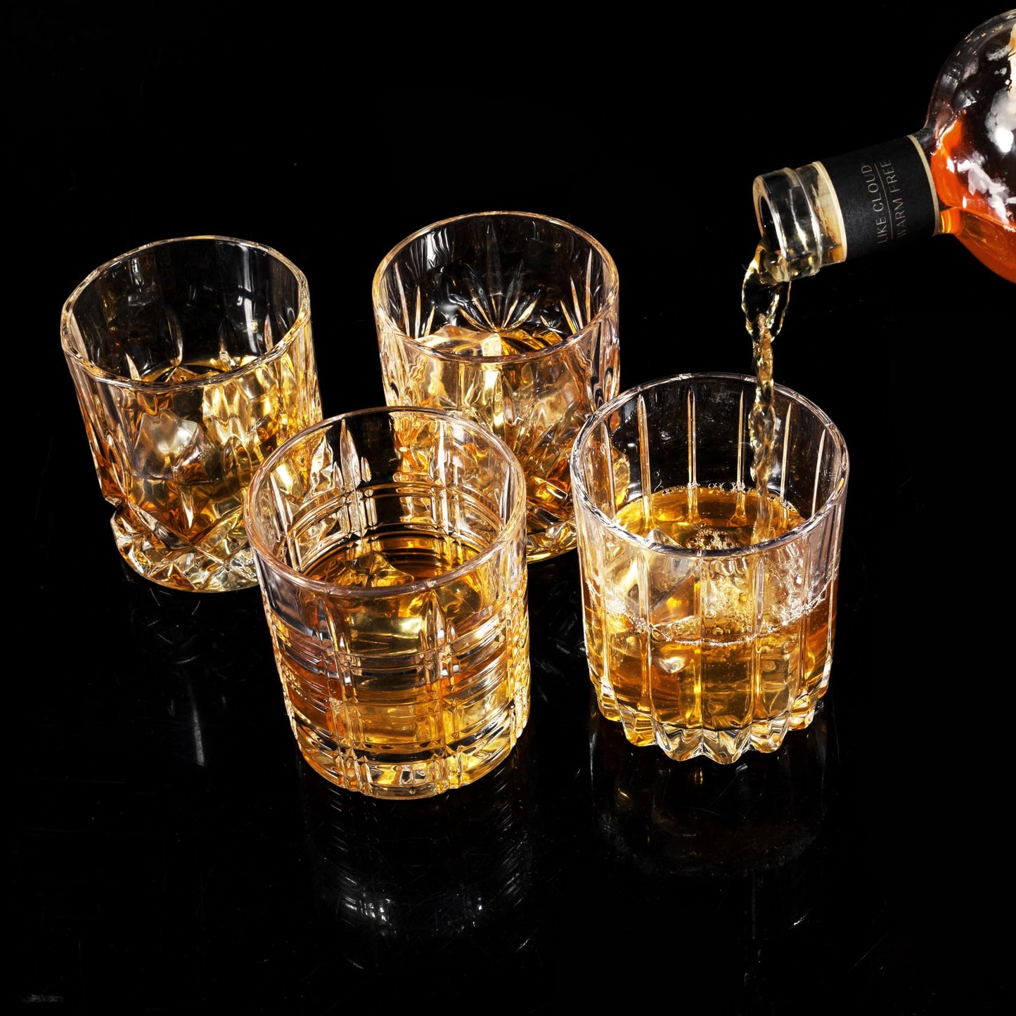KANARS Whiskey Glasses Set of 4 - Multi Style Crystal Liquor Glasses 10 oz - Rocks Glass Barware For Scotch, Bourbon, Rum and Cocktail, Whisky Gifts for Men