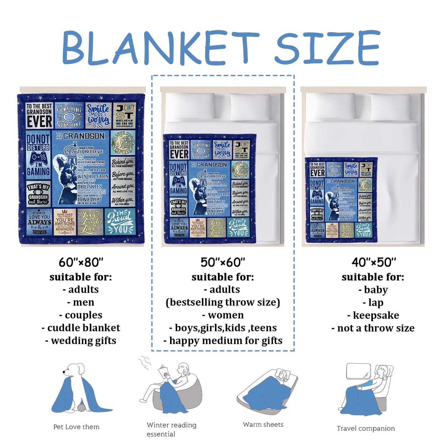 Sulpoie Grandson Gifts from Grandma Grandpa, Christmas Graduation Birthday Gifts for Grandson Throw Blanket 60"x50"