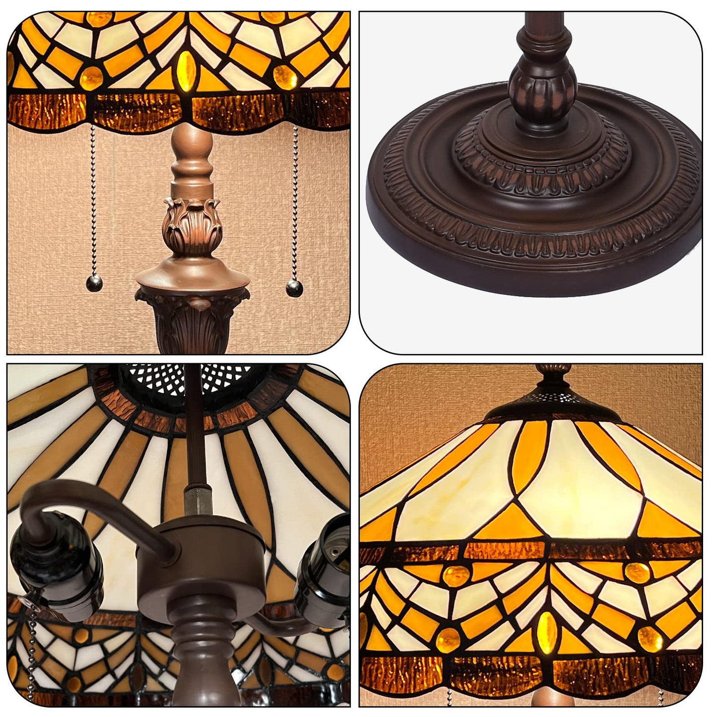 Capulina Tiffany Floor Lamp Amber Melody Antique Style Stained Glass Standing Reading Light 2-Light 16X16X66 Inches for Living Room Bedroom Home Office