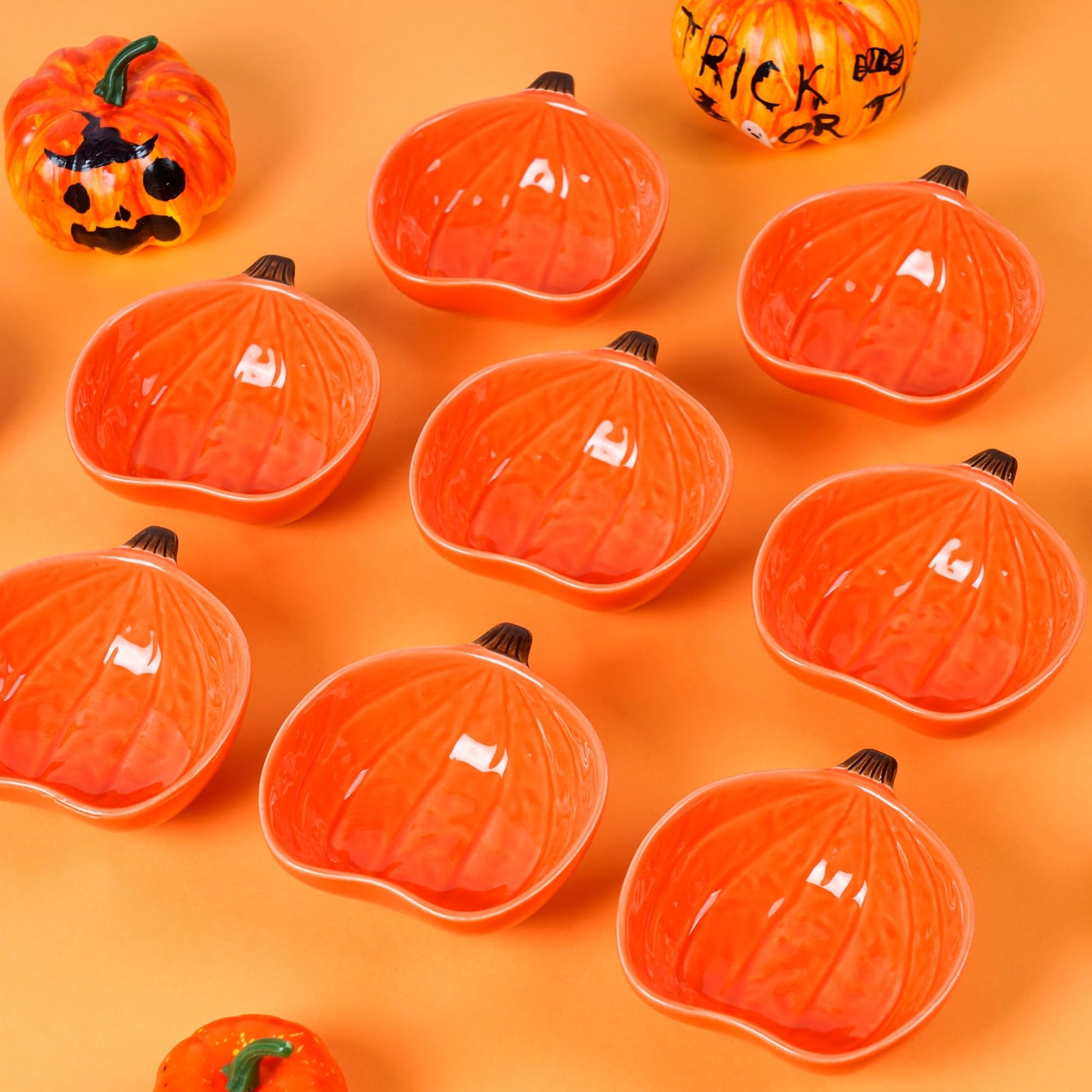 Kolewo4ever 12 Pieces Fall Ceramic Pumpkin Bowl 6 Ounces Ramekins Small Pumpkin Shaped Bowls Orange Dinnerware Decoration for Fall Halloween Serving Dip, Sauce, Condiments,Snack (Orange)