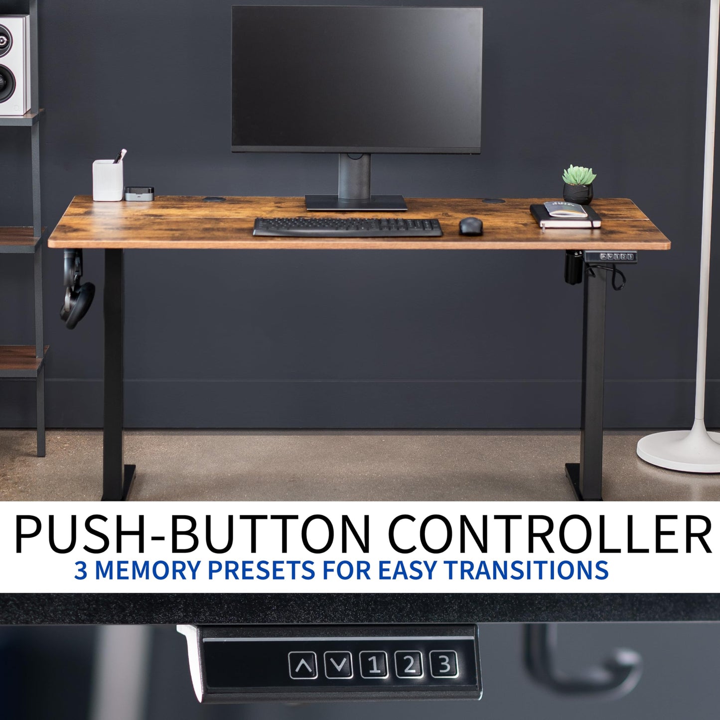 VIVO Electric 55 x 24 in Standing Desk, Memory Height Adjustment, Rustic Vintage Brown Top Black Frame, DESK-E155TN
